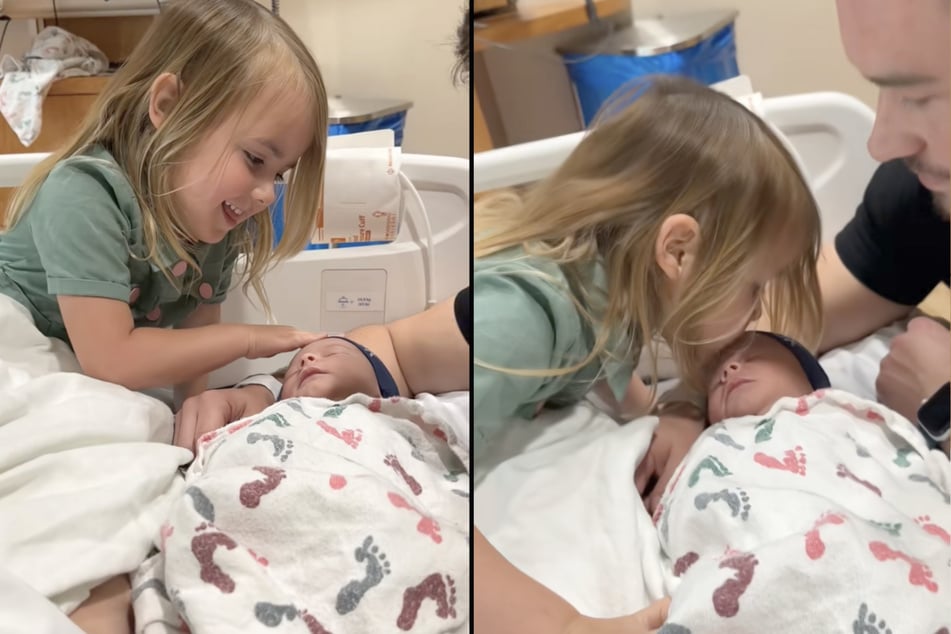 Blossom, una niña tejana de cuatro años, da la bienvenida a su hermano recién nacido Maverick.