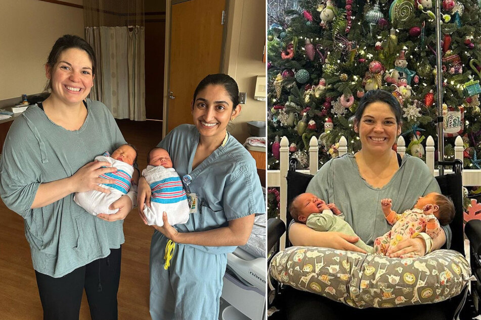 Kelsey Hatcher (l.), who has two uteruses, has given birth two "miracle babies."