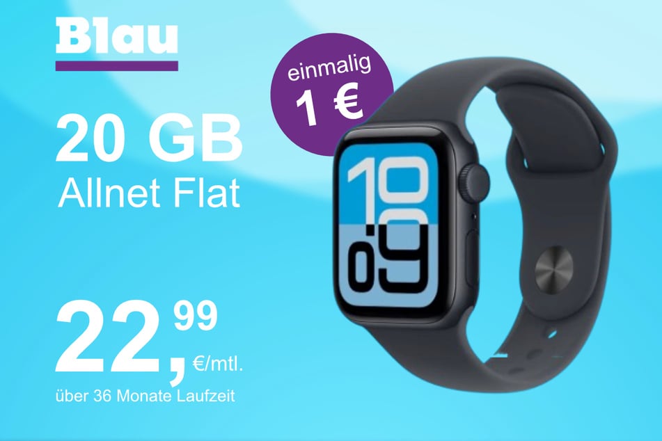 Die Apple Watch SE 3 GPS 40 mm im Blau Allnet M inkl. 20 GB für einmalig 1 Euro.