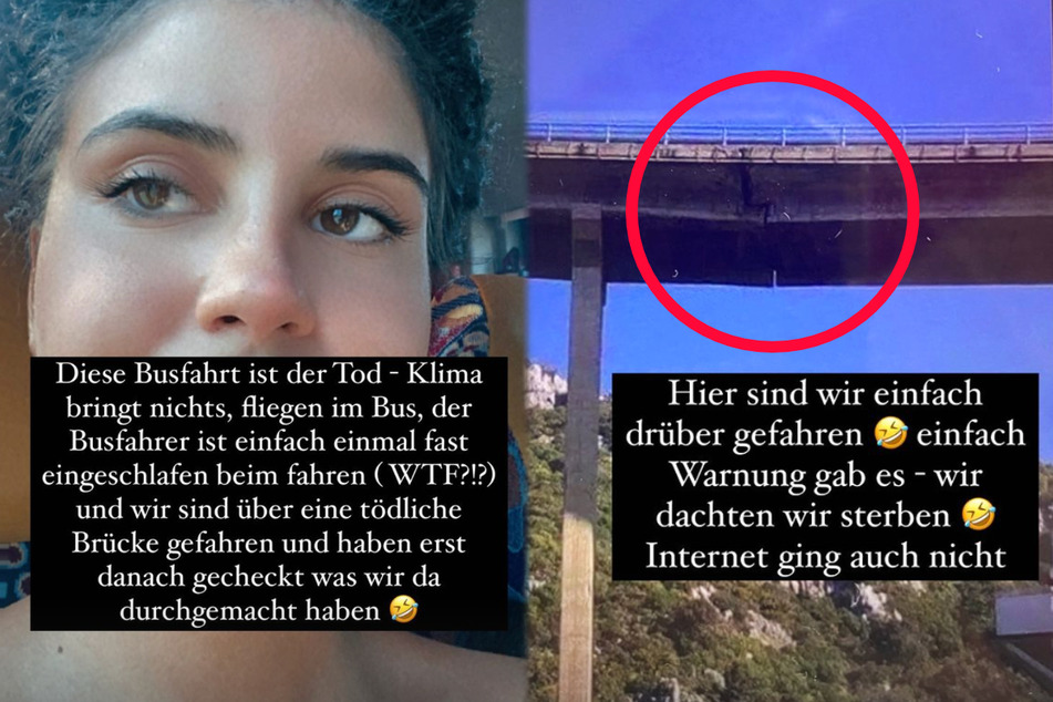Die Montage zeigt Screenshots zweier Instagram-Storys von Zara Secret (26), in welchen sie von ihrer abenteuerlichen Busreise berichtete.