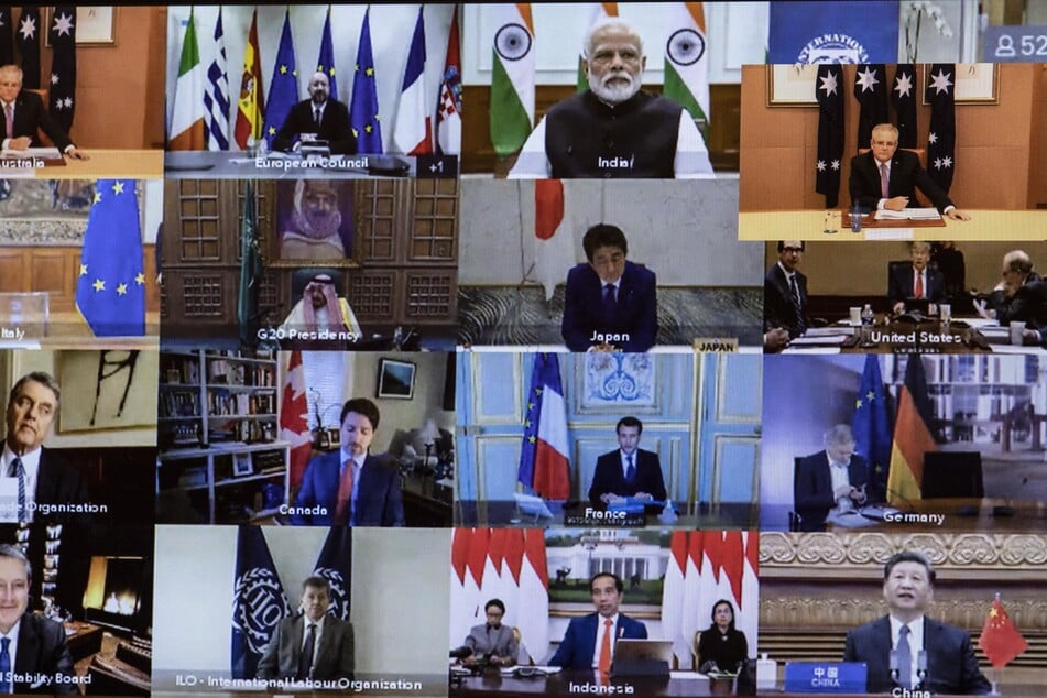 Internationale Politiker beim Videocall des G20 Gipfels 2020 (Foto: Gary Ramage/AAP/dpa).