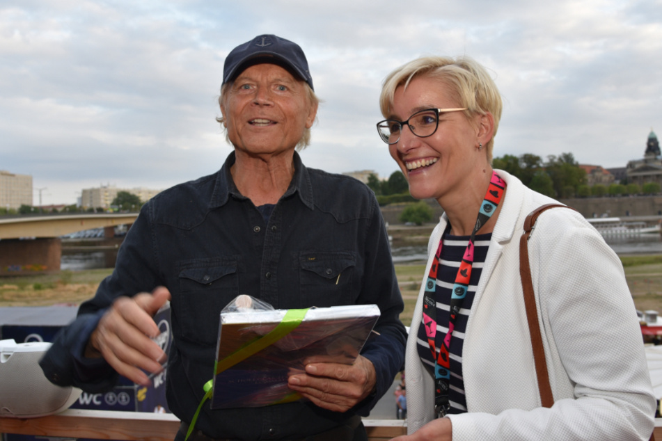 Terence Hill (81) und Anita Maaß (44, FDP) bei den Filmnächten am Elbufer 2019. Im selben Jahr eröffnete sein Museum in Lommatzsch.