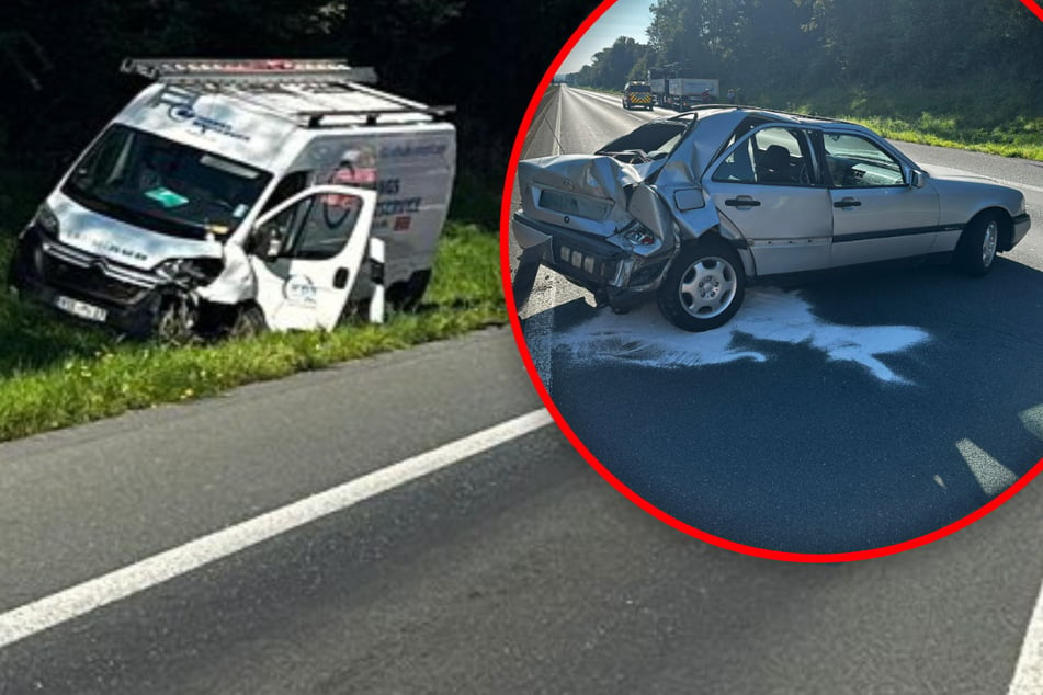 Unfall A61: Unfall auf A61 nahe Köln: Lieferwagen fährt in Mercedes rein - Krankenhaus