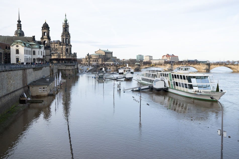 Ende Dezember 2023 ist die Elbe am Terrassenufer erneut über die Ufer getreten.