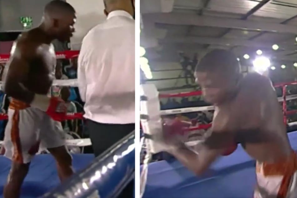 Boxer Simiso Buthelezi (24) schlug am Ende seines Kampfes plötzlich wiederholt ins Nichts.