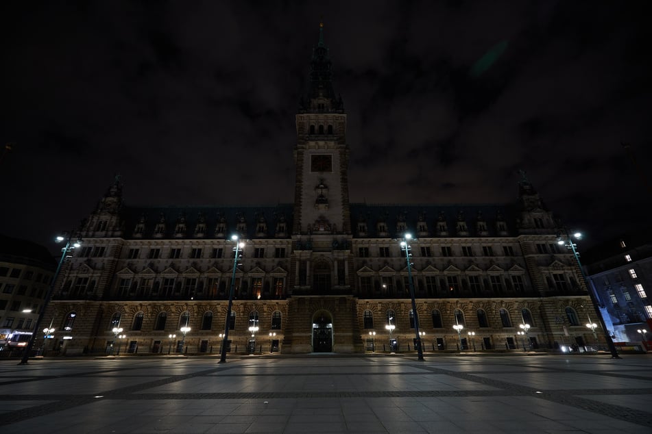 Die Lichter am Hamburger Rathaus werden während der WWF-Aktion "Earth Hour" ausgeschaltet. (Archivbild)