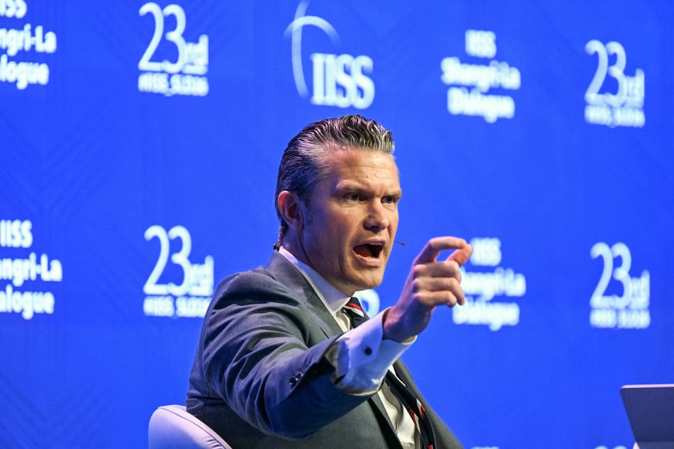 US Secretary of Defense Pete Hegseth speaks during a plenary session of the 23rd Shangri-La Dialogue summit in Singapore on May 30, 2026.