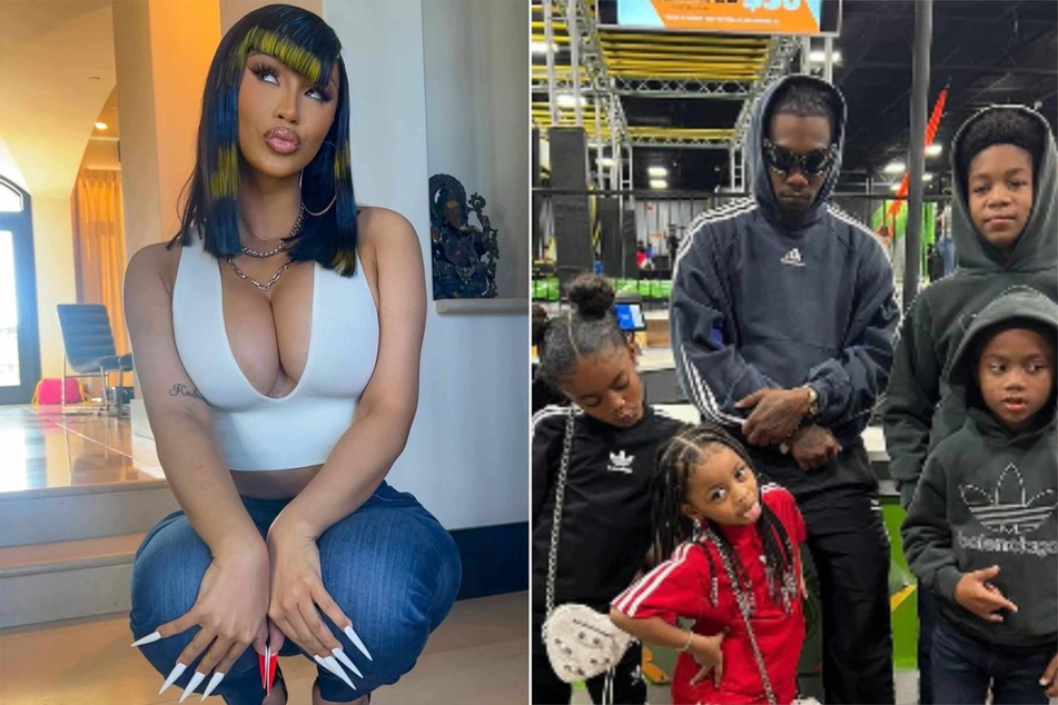 Cardi B (l.) celebrated Offset for Father's Day with photos of him and their children.