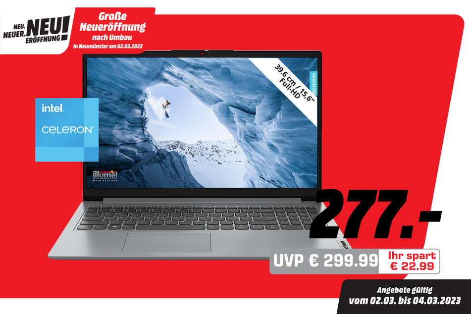 Lenovo-Notebook für 277 statt 299,99 Euro.
