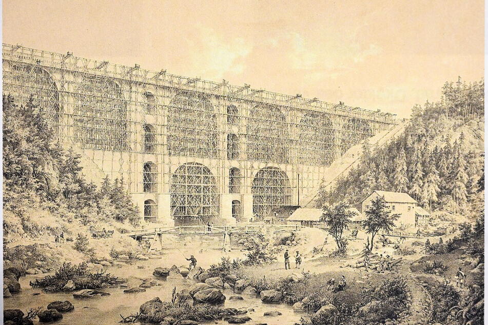 Ein gigantisches Großprojekt: 1846 begann der Bau der Elstertalbrücke, im Jahr 1851 wurde sie fertiggestellt.