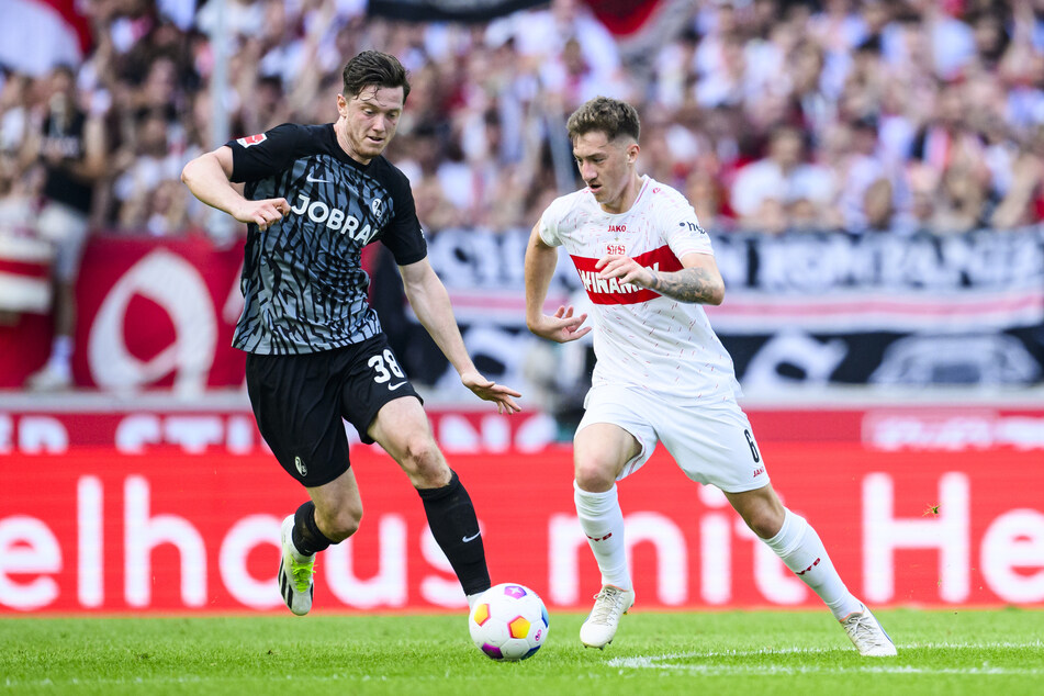 VfB-Neuzugang Angelo Stiller (22, r.) machte eine gute Partie für seinen neuen Klub, steuerte zudem den ersten Treffer mit einer Vorlage bei.