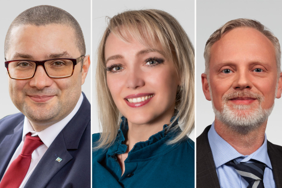 Die AfD-Abgeordneten Andreas Jurca (36, l.), Elena Roon (46, M.) und Ulrich Singer (48, r.) wollen als Wahlbeobachter nach Russland reisen.
