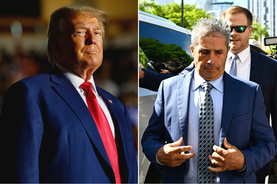 Carlos De Oliveira (r.), the property manager of Donald Trump's (l.) Florida estate, appeared in court on Monday as a co-defendant in the classified documents case.