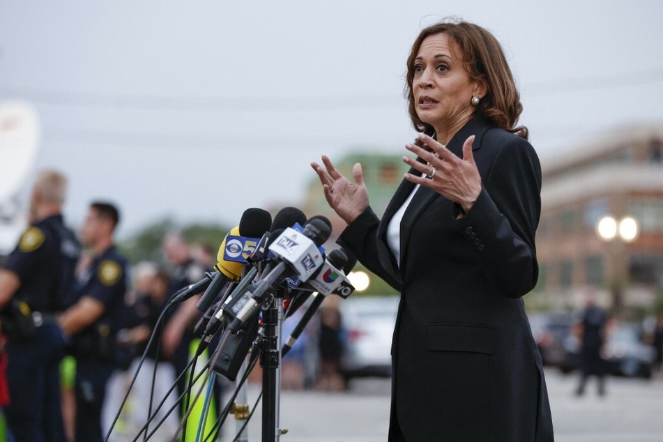 Vice President Kamala Harris speaks a day after a mass shooting at a Fourth of July parade route in the Chicago suburb of Highland Park, Illinois.