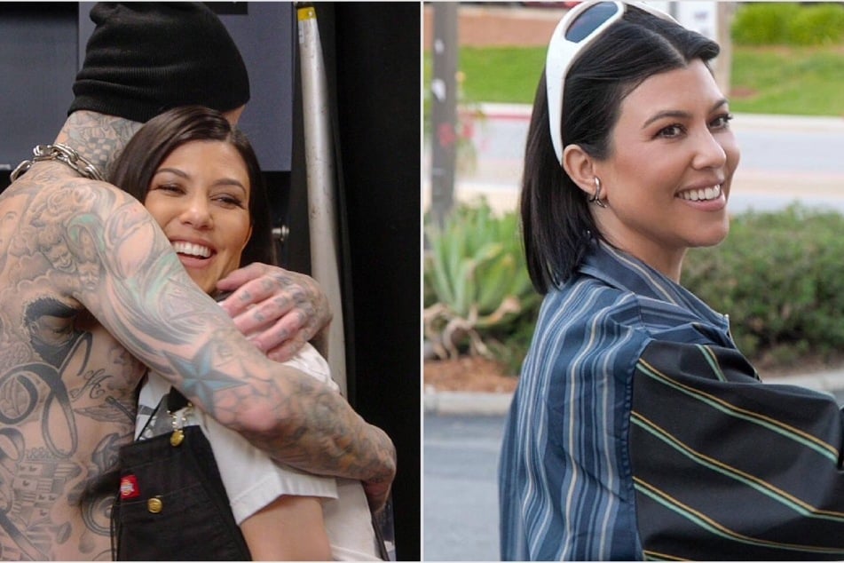 Kourtney Kardashian counted down baby Rocky's birth with a raunchy tradition with Travis Barker (l.).