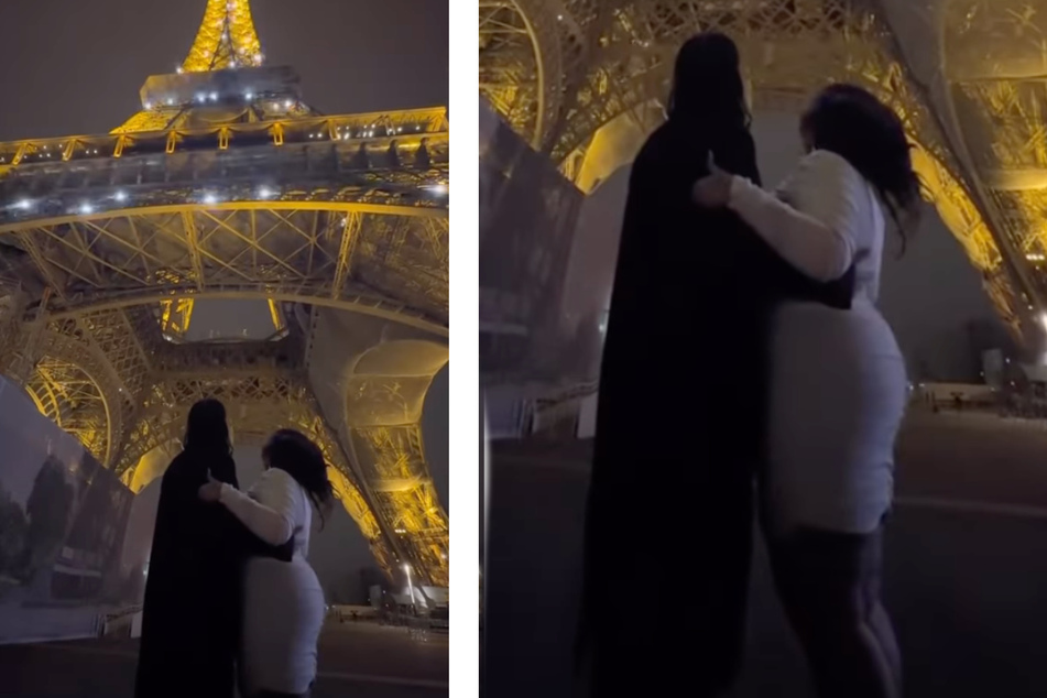 Lizzo (34) and her boyfriend Myke Wright (35) dancing under the Eiffel Tower in Paris, France.