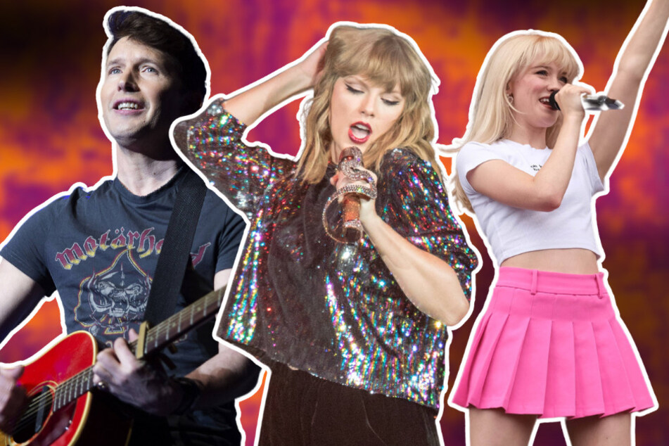 Taylor Swift (c.), James Blunt (l.) and Maisie Peters (r.) are set to release new albums this week that fans are excited to listen to!