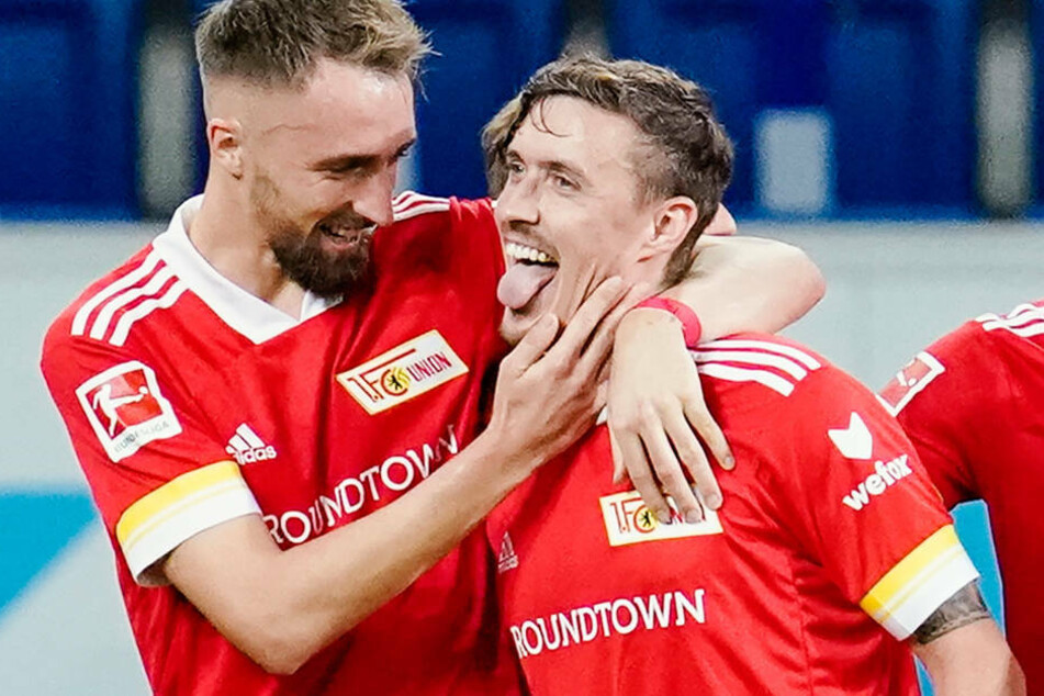 Max Kruse (32, r.) freut sich mit Florian Hübner (29) über den Treffer zum 1:0 gegen die TSG 1899 Hoffenheim. Der Star-Stürmer lieferte gegen die Kraichgauer eine hervorragende Leistung ab.