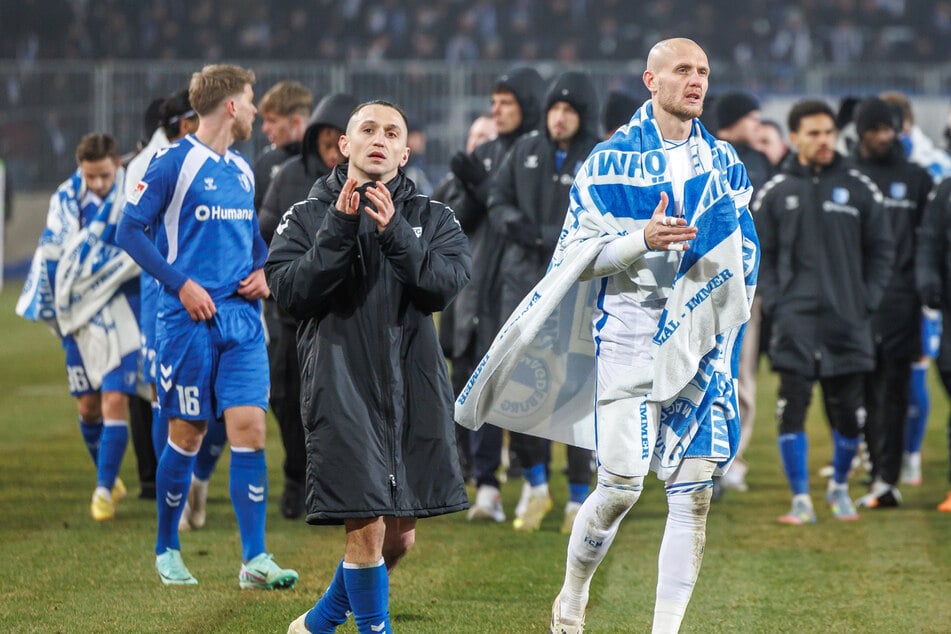 Baris Atik (31, l.) und Dominik Reimann (28) haben beide unter Christian Titz (54) gespielt.