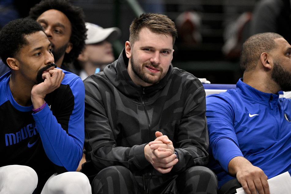 Dallas Mavericks guard Luka Doncic looks on from the team bench during the second quarter against the Washington Wizards at the American Airlines Center on January 27, 2025.