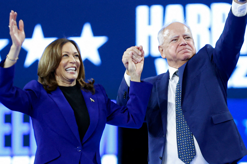 Republicans have accused Kamala Harris (l.) of using her running mate, Tim Walz, as a "human shield" for her CNN interview, but her campaign insists a joint interview is a clear tradition.