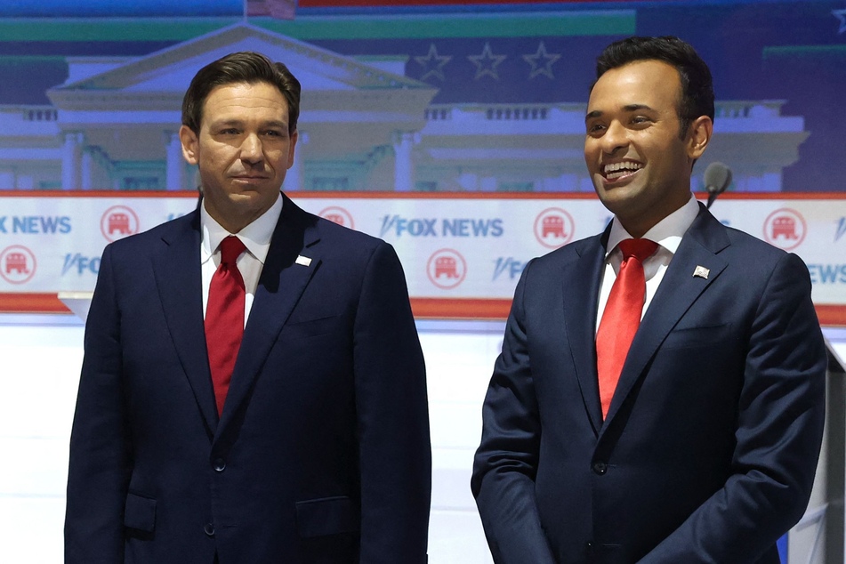 Presidential hopeful Ron DeSantis (l.) has seemingly been homing in on his opponent Vivek Ramaswamy, who saw a notable bump in polls following last month's GOP debate.