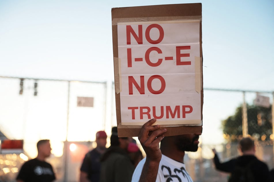 Protesters gather outside the federal immigration detention center at Delaney Hall in Newark, New Jersey, on June 8, 2026.