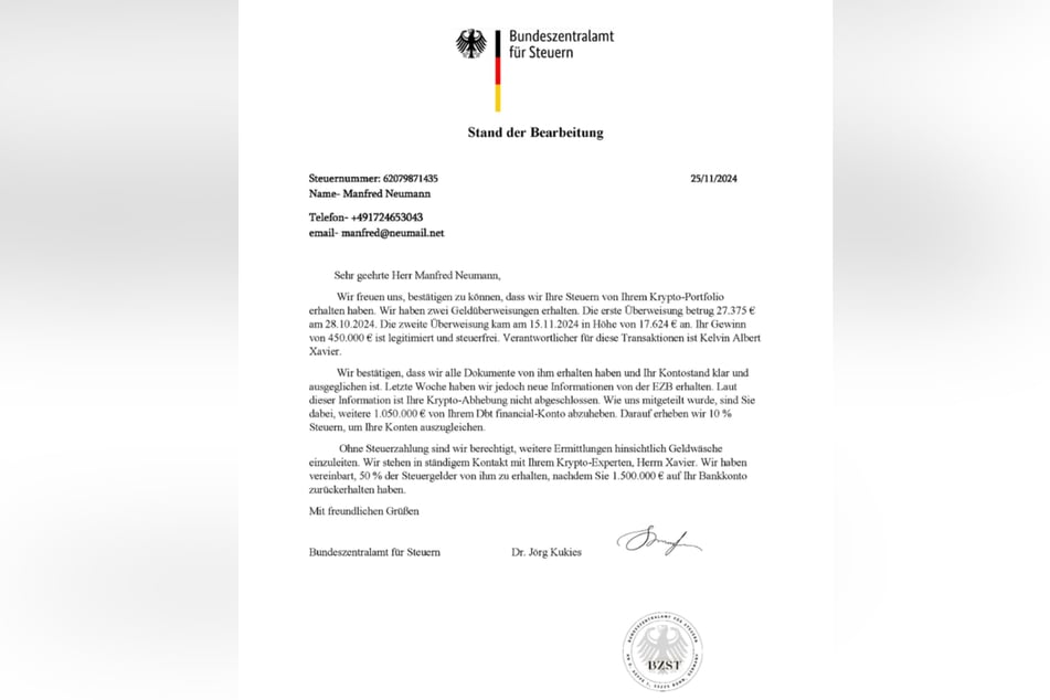 Das Foto zeigt lediglich eine Variante der aktuell stark kursierenden Betrugsschreiben.