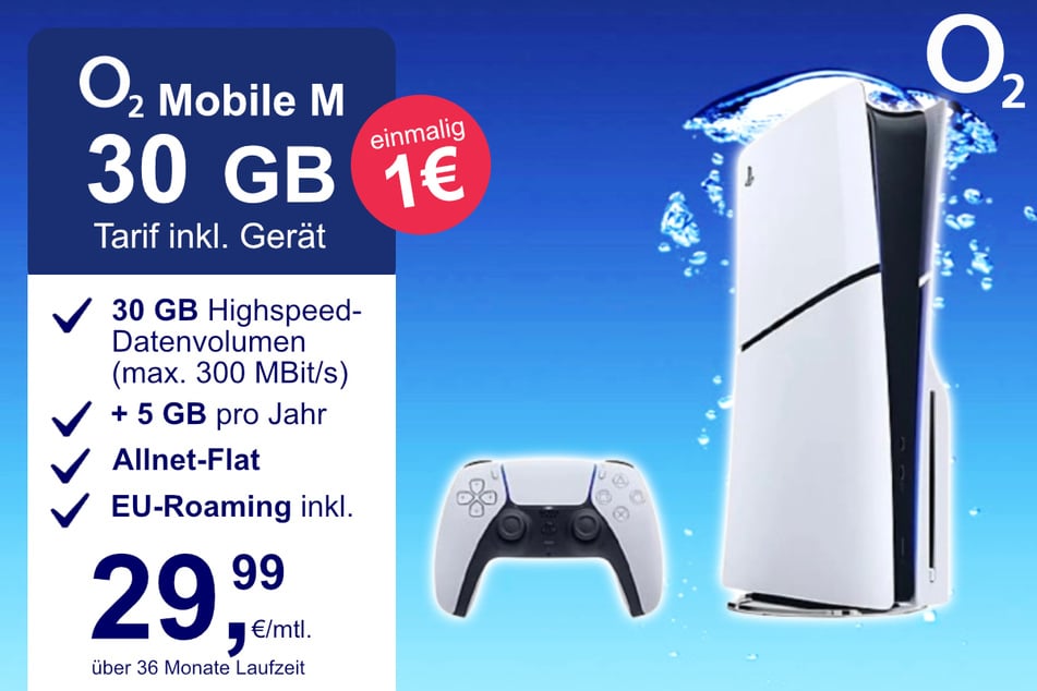 Die PS5 Slim Digital Edition im o2 Mobile M inkl. 30 GB+ für einmalig nur 1 Euro.