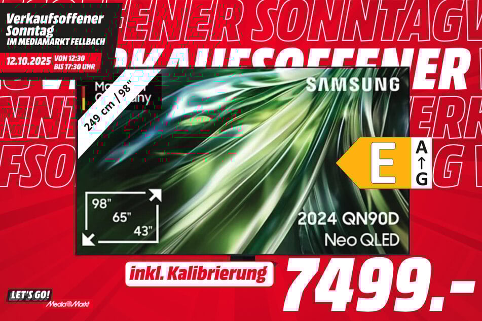 98-Zoll Samsung-Fernseher GQ98QN90D für 7.499 Euro (inkl. Kalibrierung).