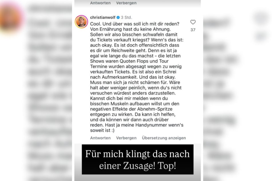 Mit diesen Zeilen lässt Fitness-Unternehmer Christian Wolf derzeit seinen Unmut über Oliver Pocher herabregnen.