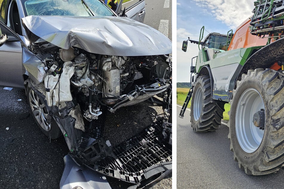 Opel kracht ungebremst auf Traktor: Autofahrer schwer verletzt