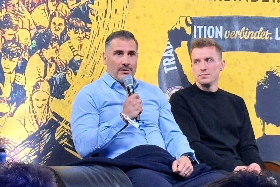 Cristian Fiél (46, l.) sprach am Dienstag beim "Schwarz-Gelb, der Dynamo-Podcast" erstmals wieder öffentlich nach seinem Aus als Trainer bei Hertha BSC im Februar 2025.