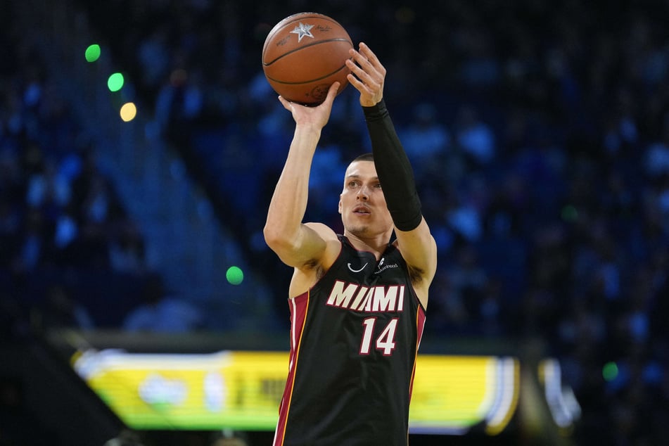 Miami Heat guard Tyler Herro competes in the three-point contest during All Star Saturday Night at Chase Center.