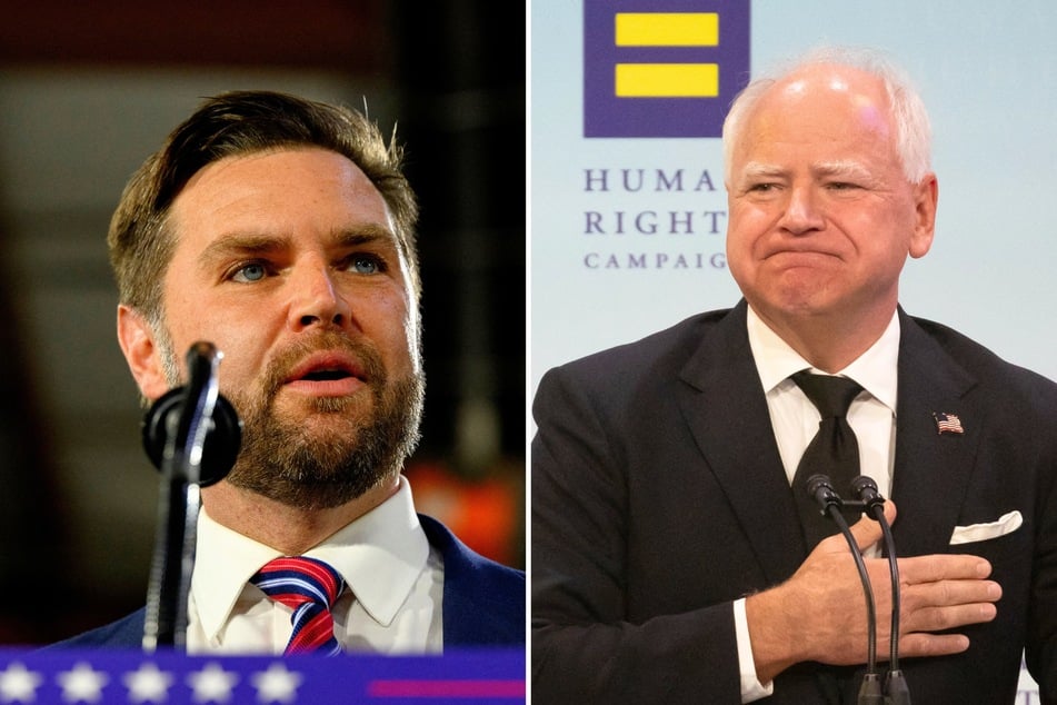 A clip of Tim Walz (r.) criticizing his Republican rival JD Vance using a children's book about "gay penguins" went viral over the weekend.