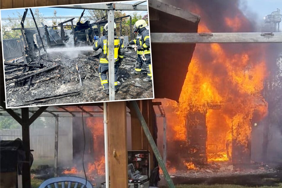 Peitschende Flammen in Gartenanlage: Dutzende Kameraden der Feuerwehr im Einsatz