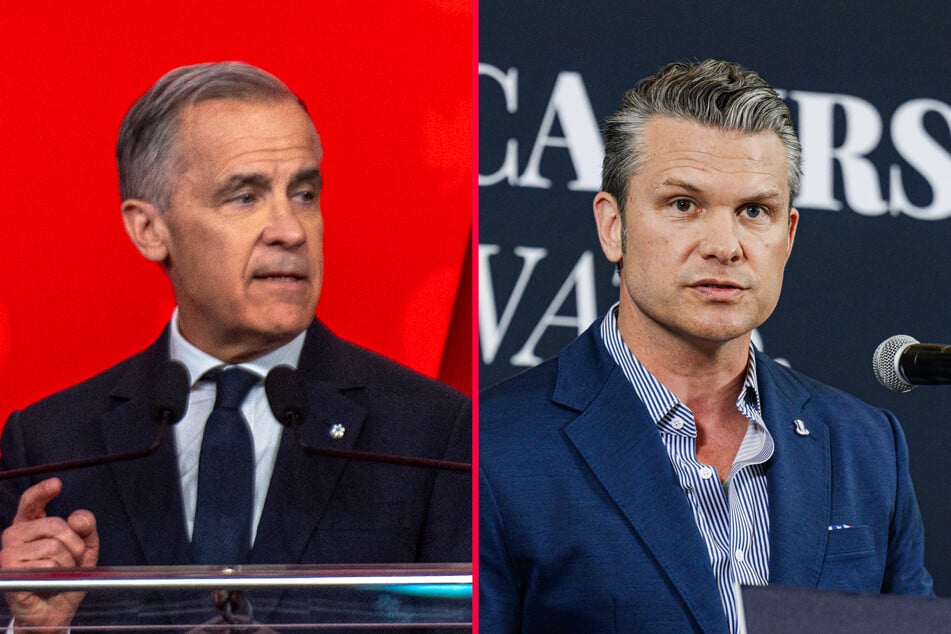 The US Department of Defense, led by Secretary Pete Hegseth (r.), demanded Canadian Prime Minister Mark Carney provide Ottawa's military spending plans.
