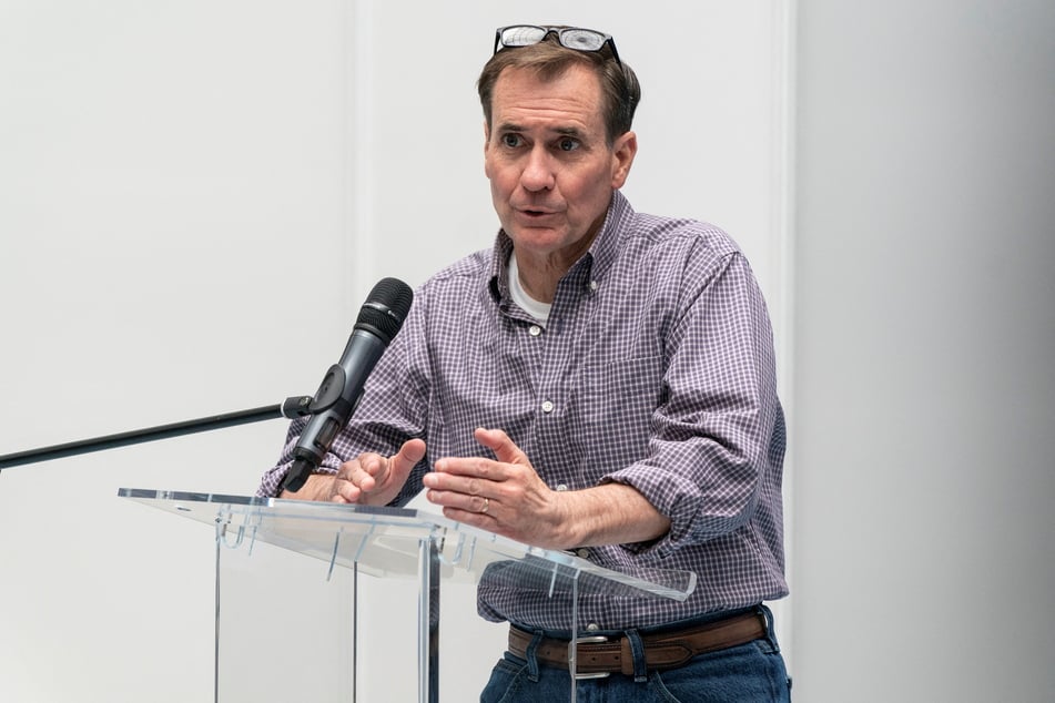 Pentagon spokesperson John Kirby at a press conference in Poland on April 24.