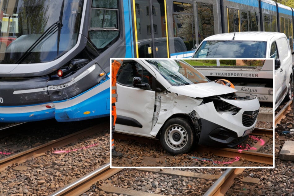 Opel-Fahrer übersieht Straßenbahn und landet im Gleisbett