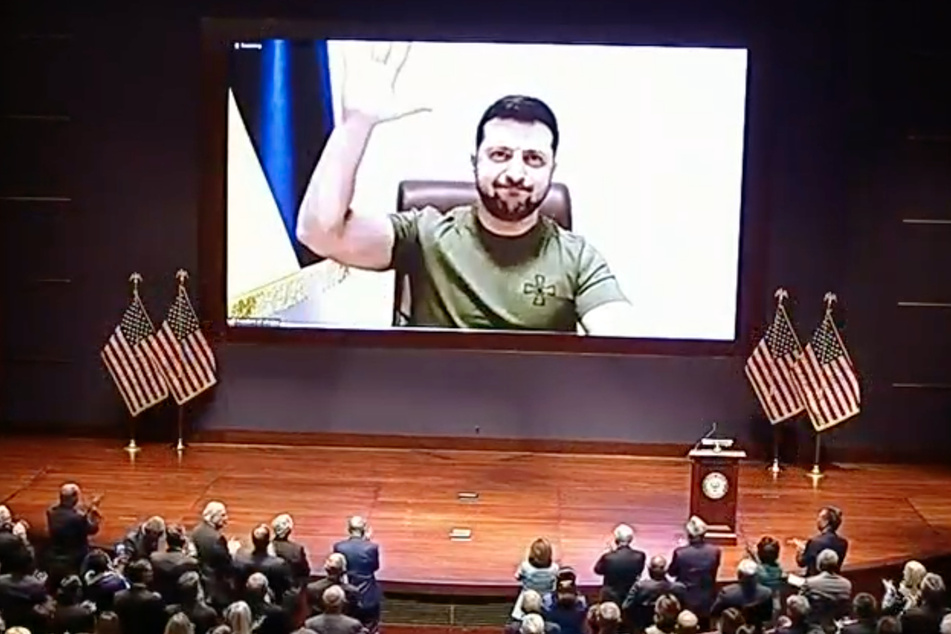 Ukrainian President Volodymyr Zelensky receiving a standing ovation after addressing Congress.