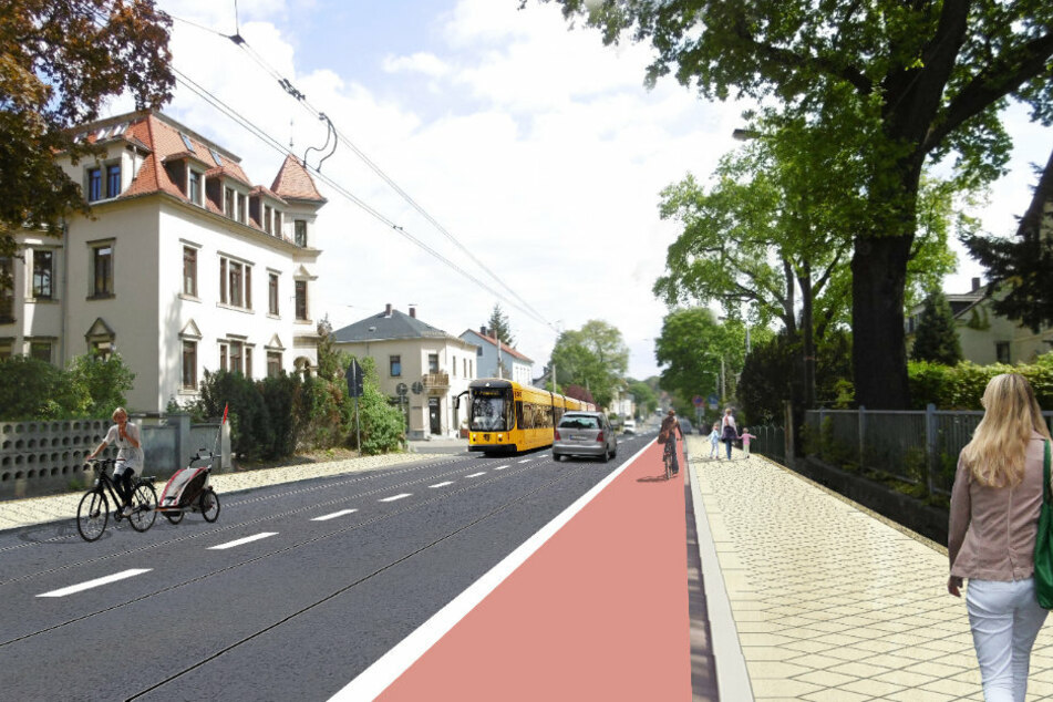 So soll es zukünftig aussehen. Erstmals gibt es zwei Gleise, Radler fahren jedoch teilweise im Gleisbereich.