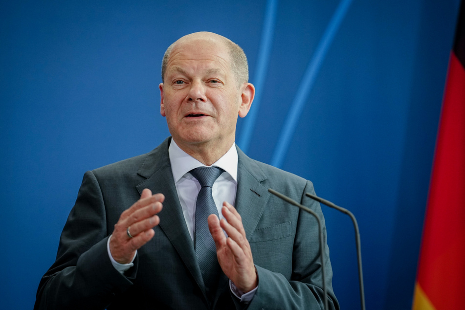 Bundeskanzler Olaf Scholz (SPD) gibt eine Pressekonferenz im Bundeskanzleramt.