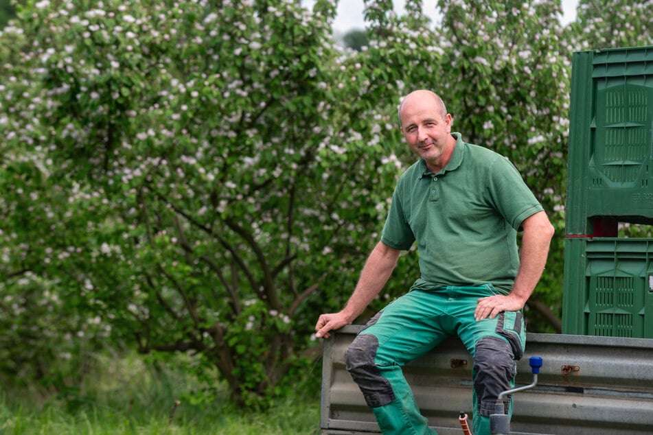 Obstbauer Robert Rüdiger (41) hofft, dass seine Pflanzen die nächsten Nächte überleben.
