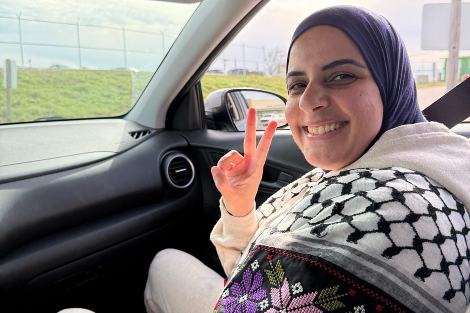 Leqaa Kordia is pictured in a vehicle after her release from the Prairieland Detention Center in Alvarado, Texas, on March 16, 2026.