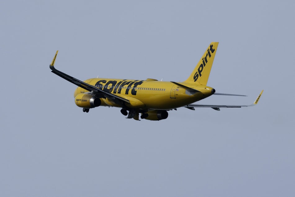A Spirit Airlines plane takes off from Hollywood Burbank Airport on April 16, 2026, in Burbank, California.