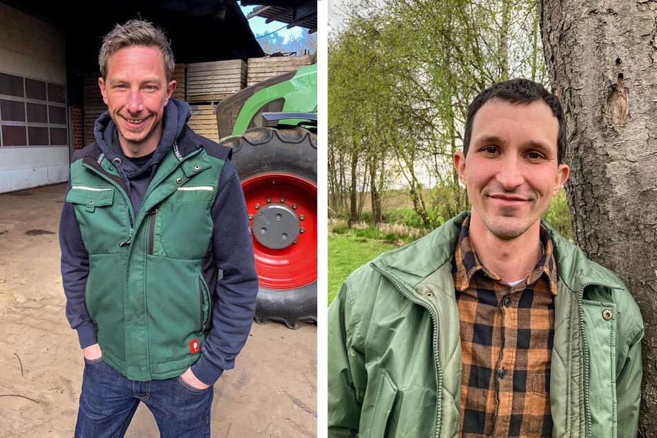 Ackerbauer Andreas (39, l.) aus Niedersachsen und Schafhalter Michael (32) aus Bayern.