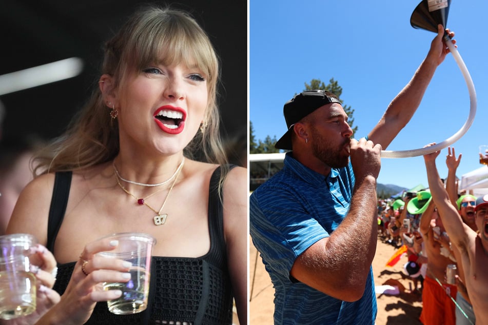 Taylor Swift's (l.) drinking habits are under scrutiny after recent comments about her boyfriend, Travis Kelce, and his penchant for alcohol.