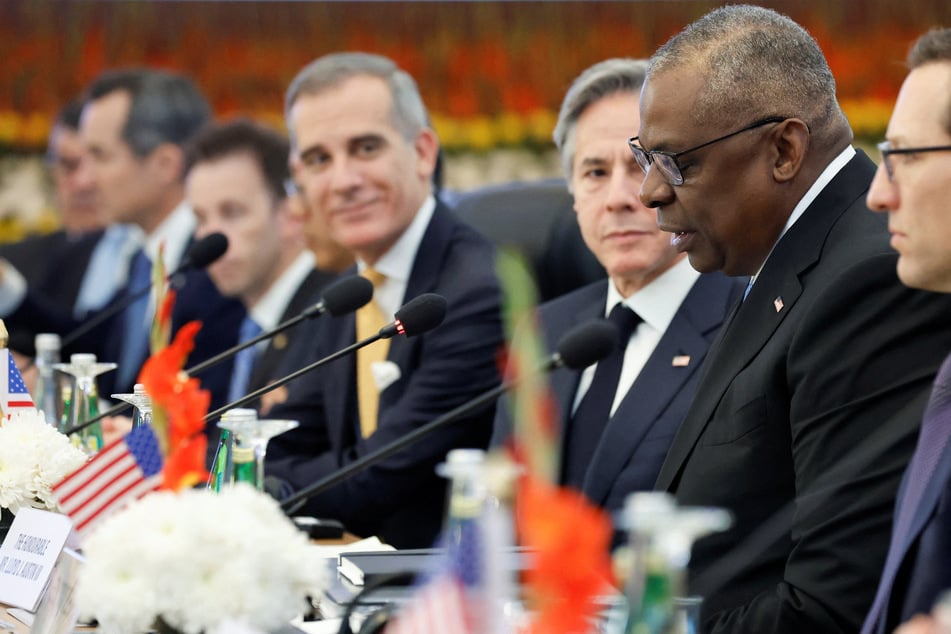 US Defense Secretary Lloyd Austin speaks next to US Secretary of State Antony Blinken during the so-called 2+2 Dialogue.