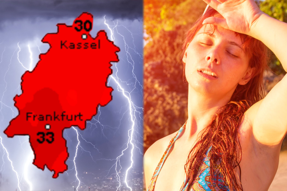 Auch der Dienst Wetteronline.de (Grafik) warnt vor großer Hitze in Hessen. Vor Unwettern mit Starkregen und Sturmböen wird ebenfalls gewarnt.