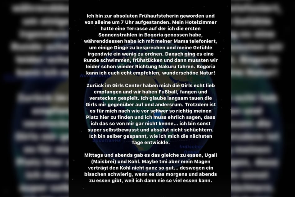 In ihren Instagram-Storys veröffentlicht Greta Engelfried (22) auch regelmäßig längere Texte über ihre Erlebnisse in Kenia.